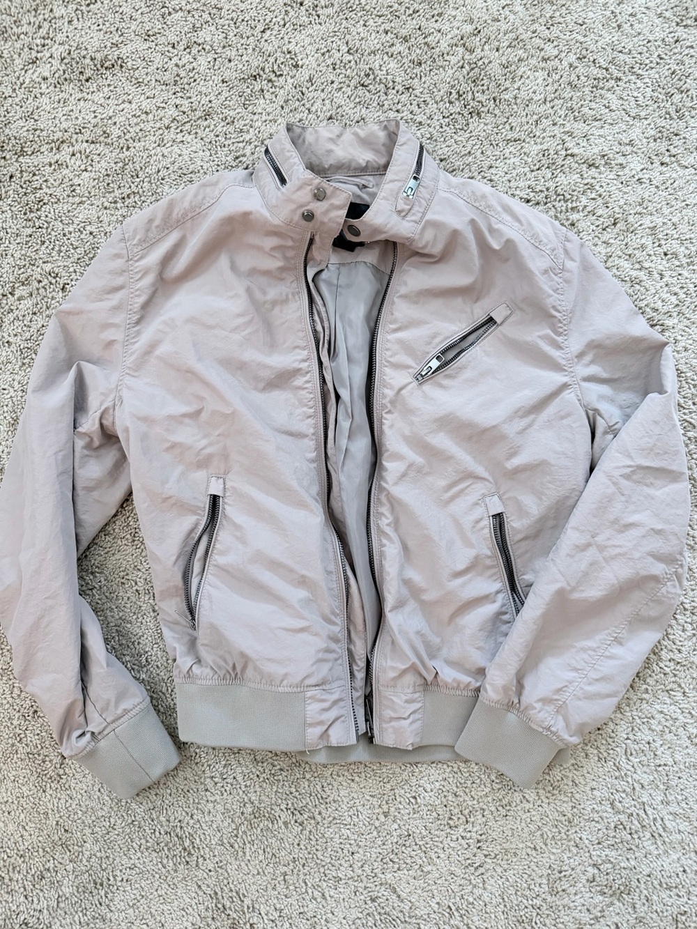 H&M Men's Light Gray Bomber Jacket with Zip Pockets